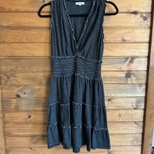 Max Studio Black and White Striped Midi Dress Smocked Waist